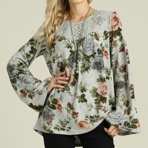 Long sleeve Gray Floral shirt 2XL